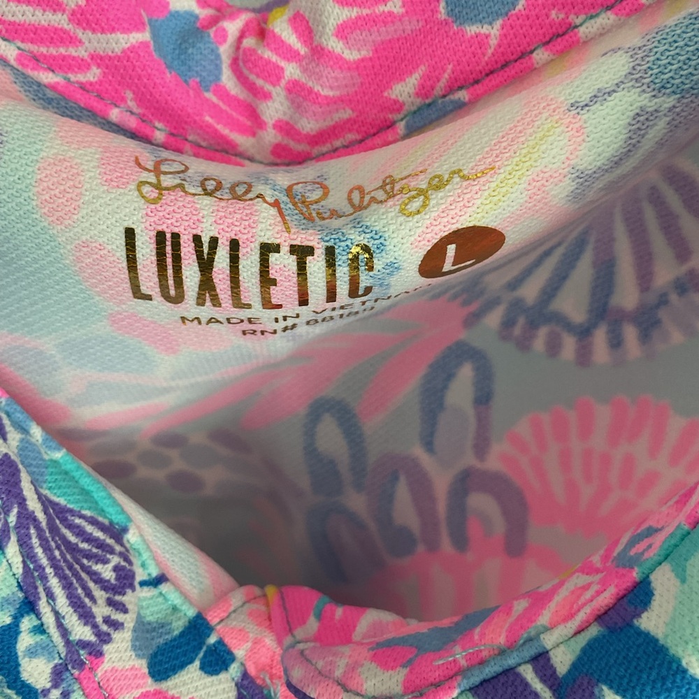 Lilly Pulitzer Luxletic Pink and Blue Patterned Dress with separate shorts - Picture 3 of 4